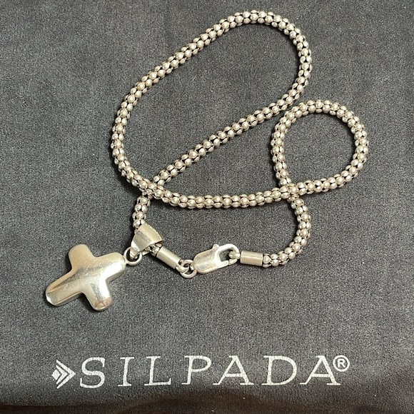 Silpada Sterling Silver Popcorn Necklace with Cross Pendant 19g - Picture 4 of 17